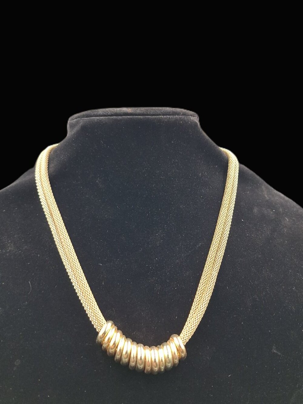 Vintage Double Mesh Chain with Sliding Rings Gold Tone 16"